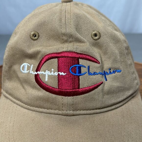 Champion Hat Tan Embroidered Baseball Cap Strapback Adjustable Spellout Neutral - Picture 6 of 11